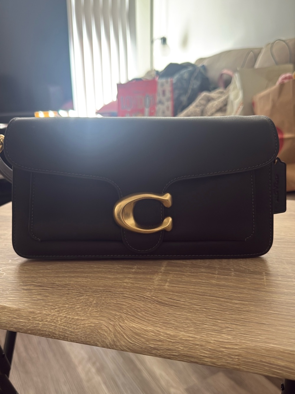 Coach Black Leather Shoulder Bag with Gold 'C' Hardware - Picture 2 of 4